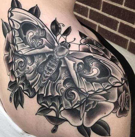 tattoos/ - Black and Gray Skull Moth - 137678